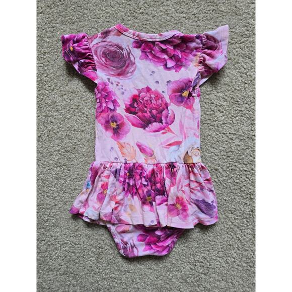 Posh Peanut Bamboo Pink Bold Floral Twirl Skirted Bodysuit Dress Size 3-6 Months - Picture 2 of 3